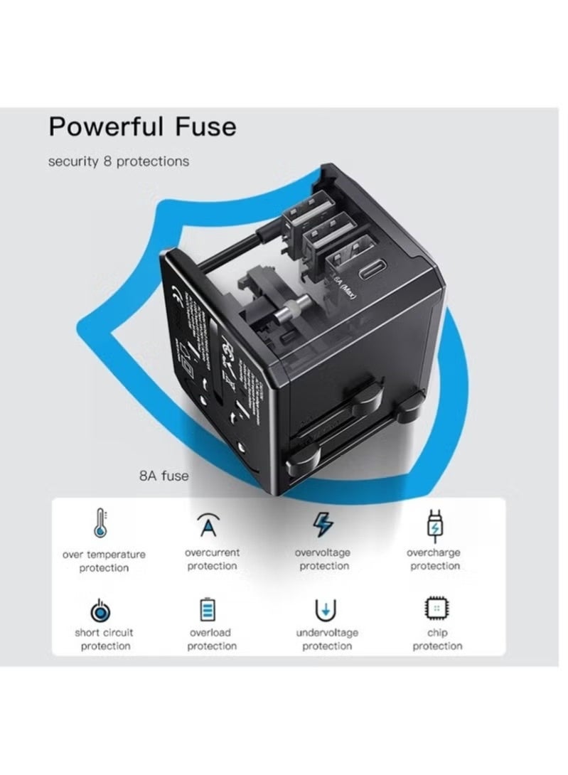 Yesido MC-10 3 USB + Type-C Ports Multi-function Universal Travel Adapter Plug (Black) - Image 3